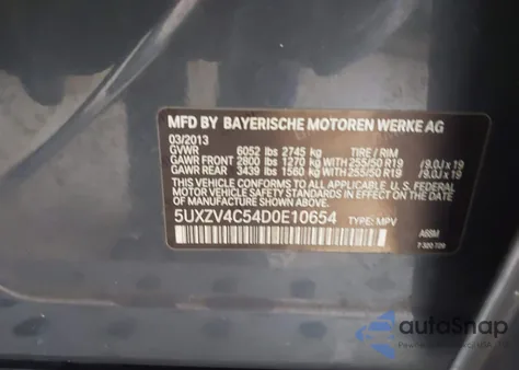 2013 BMW X5 xDrive35I/xDrive35I Premium/xDrive35I Sport Activity z USA, uszkodzony, nr VIN 5UXZV4C54D0E10654